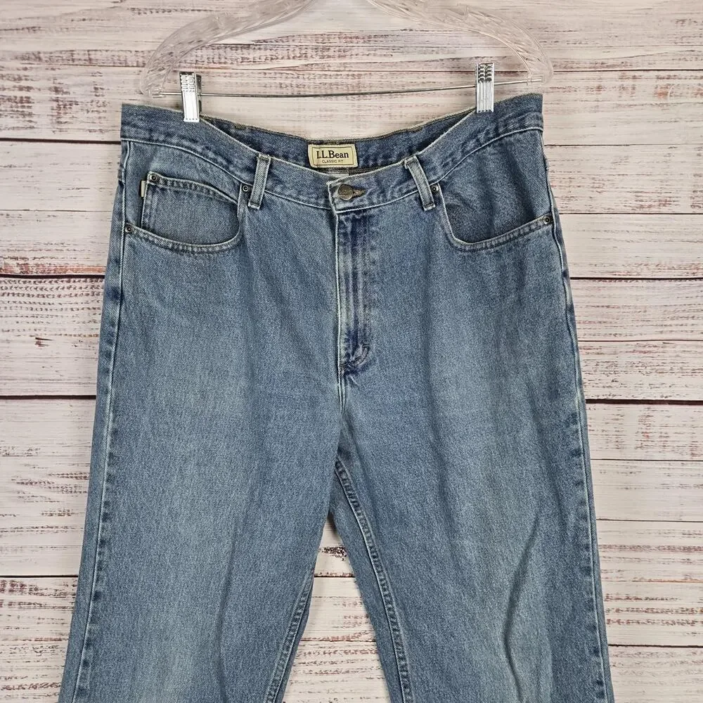 LL Bean Jeans Mens 38x33 Blue Classic Fit 100% Cotton Denim Straight Leg Pants